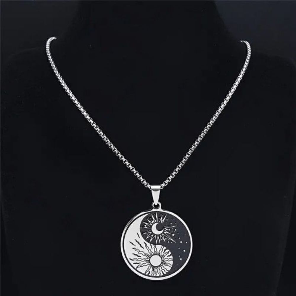 Yin Yang Chi Sun Moon Stainless Steel Unisex Pendant Necklace